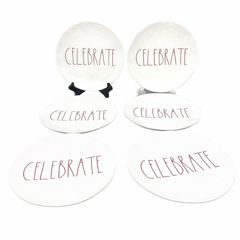 Rae Dunn "Celebrate" Melamine Plates Artisan Collection By Magenta Set of 6